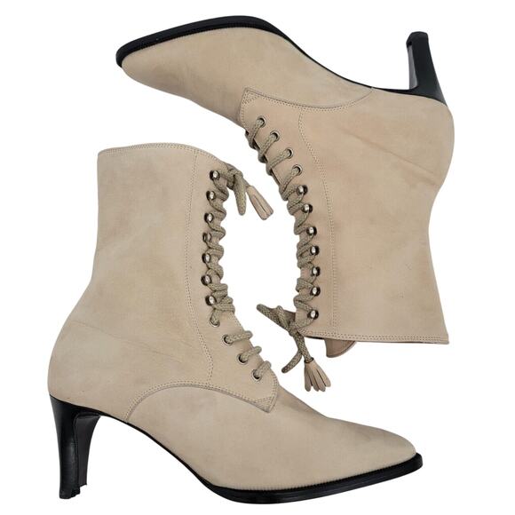 Moschino Shoes - Moschino Size 6.5 Suede Leather Lace Up Bootie‎ Cream Ankle Boots Pointed Toe